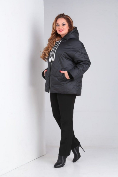Демисезонная куртка с капюшоном и кулисами, свободный крой Диомант 1895 черный - фото 2