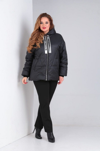 Демисезонная куртка с капюшоном и кулисами, свободный крой Диомант 1895 черный - фото 1