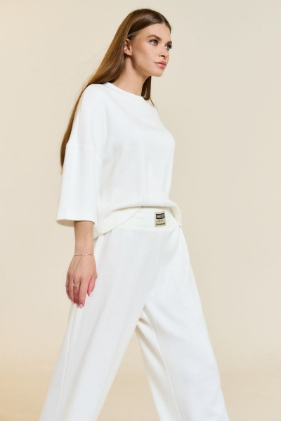 Костюм женский из трикотажа: брюки палаццо и джемпер DILIA 0769 кремовый - фото 4