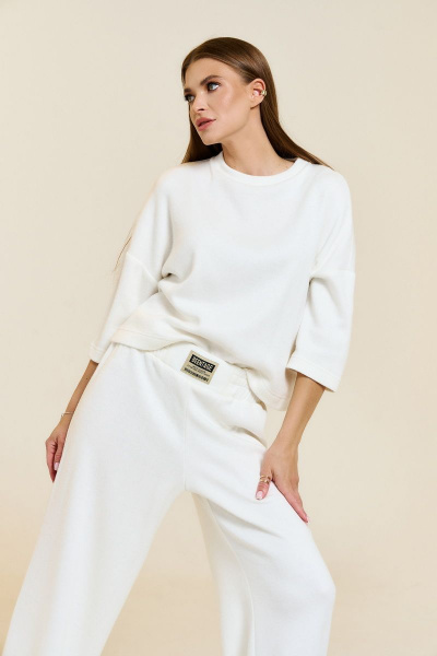 Костюм женский из трикотажа: брюки палаццо и джемпер DILIA 0769 кремовый - фото 2