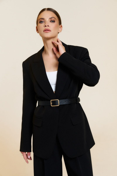 Жакет с прорезными карманами, пиджачного кроя и съемным поясом DILIA 0775 черный - фото 1