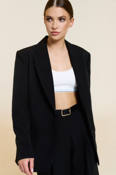 Жакет с прорезными карманами, пиджачного кроя и съемным поясом DILIA 0775 черный - фото 2