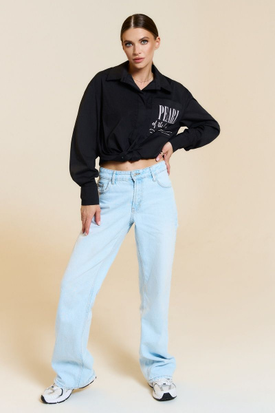 Блуза прямого силуэта из хлопка с карманом и воротником DILIA 0777 черный - фото 3