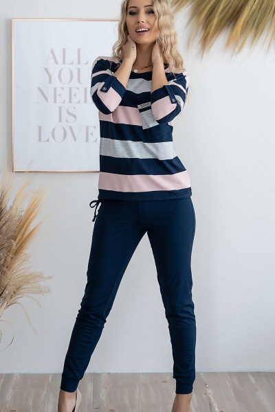 Демисезонный джемпер мультиколор с укороченными рукавами и люверсами Nika.PL 03062 серо-розовый - фото 2