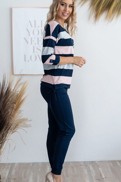 Демисезонный джемпер мультиколор с укороченными рукавами и люверсами Nika.PL 03062 серо-розовый - фото 4