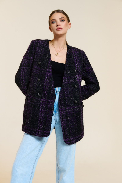 Жакет приталенного силуэта из текстиля на подкладке без воротника DILIA 0780 мультидизайн - фото 1