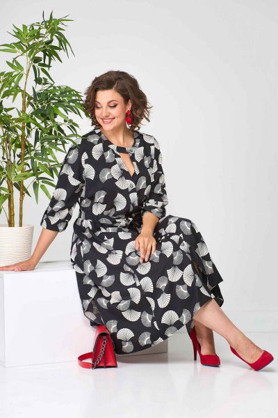Платье полуприлегающего силуэта из вискозы с поясом и длинным рукавом Асолия 2636 - фото 10
