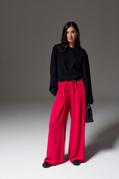 Розовые струящиеся брюки с кулиской и карманами ANNETE A424 - фото 3