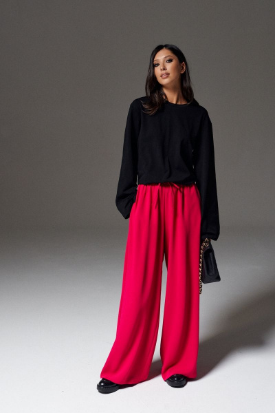 Розовые струящиеся брюки с кулиской и карманами ANNETE A424 - фото 1