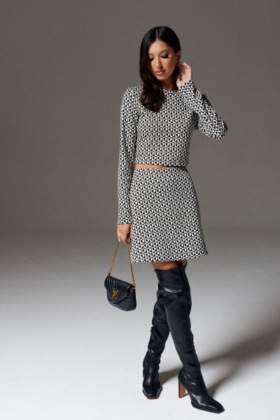 Юбка мини с принтом черно-белые сердца 45 см ANNETE A438 - фото 3