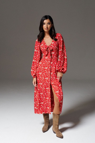 Платье полуприлегающее с цветочным принтом и бантом ANNETE A3416 - фото 3