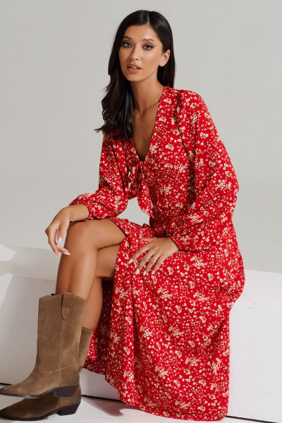 Платье полуприлегающее с цветочным принтом и бантом ANNETE A3416 - фото 2