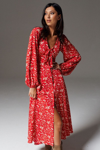 Платье полуприлегающее с цветочным принтом и бантом ANNETE A3416 - фото 1