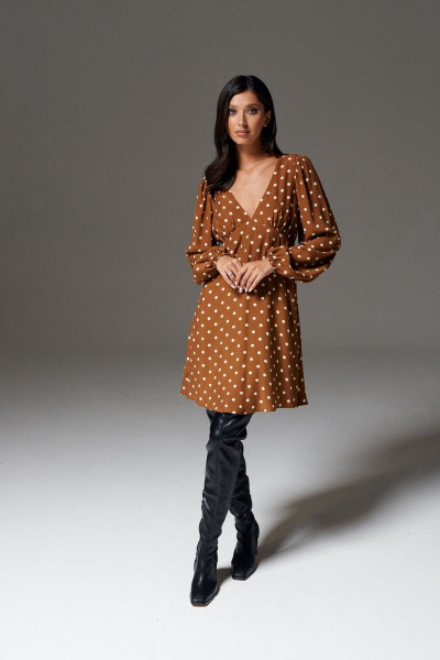 Платье с фигурным отрезом из ткани с гороховым принтом ANNETE A3424 - фото 2