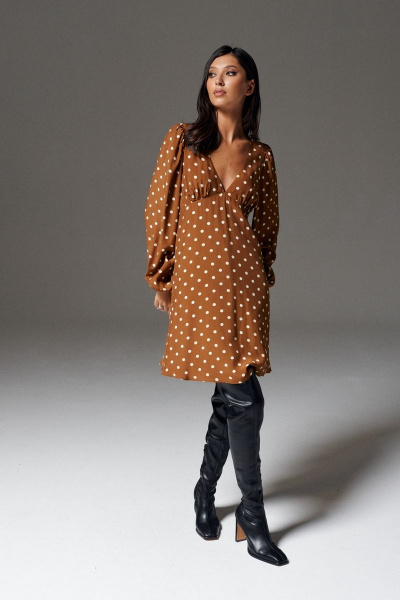 Платье с фигурным отрезом из ткани с гороховым принтом ANNETE A3424 - фото 1