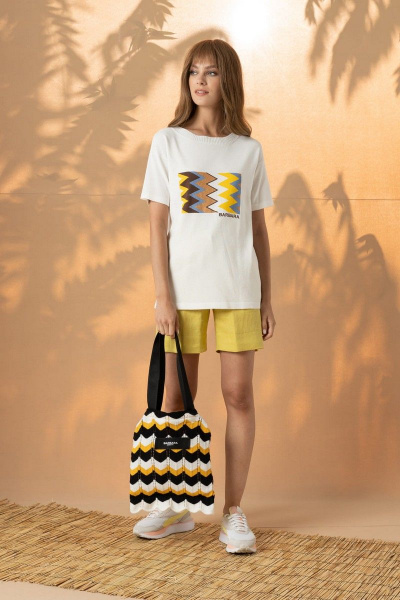 Джемпер с принтом и коротким рукавом из трикотажа Barbara Geratti С4185BG молочн/желт - фото 1