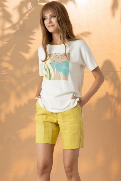 Шорты прямого силуэта из льна с карманами и эластичным поясом Barbara Geratti С8226BG лимонный - фото 1