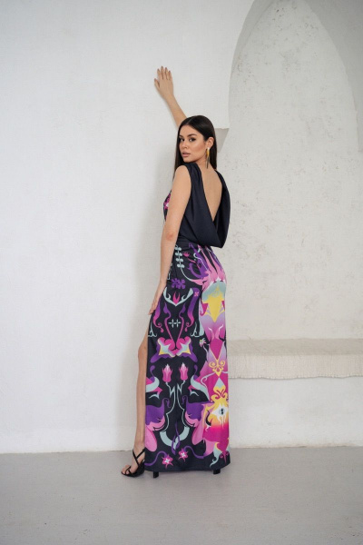 Платье с авторским принтом, без подклада и разрезом Allma D-020 черный - фото 2