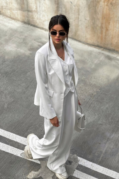 Черный жакет и брюки из текстильной ткани для офиса Allma J-010 белый - фото 3