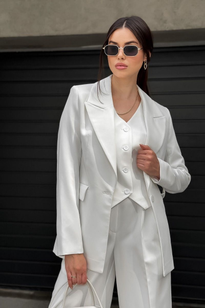 Черный жакет и брюки из текстильной ткани для офиса Allma J-010 белый - фото 2