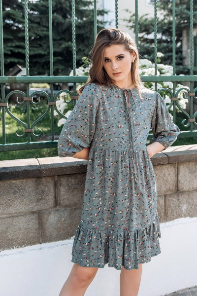 Платье свободного кроя с воланом и завязками из текстиля GlasiO 5884 - фото 1