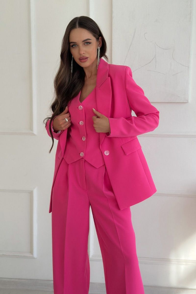 Жакет с отрезным бочком, лацканами и прорезными карманами Allma J-010 фуксия - фото 1