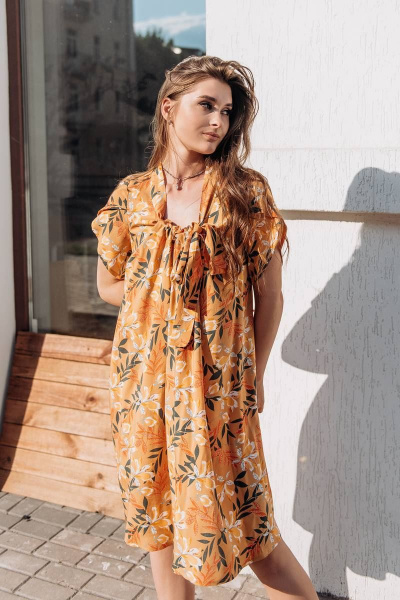 Трапециевое платье с воротником-бант и талевыми вытачками GlasiO 5886 - фото 3