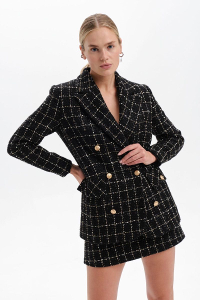 Жакет из твида с закругленными бортами и лацканами Allma J-03 черный - фото 1