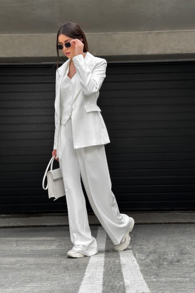 Белые повседневные брюки палаццо из текстиля с карманами Allma P-012 белый - фото 4