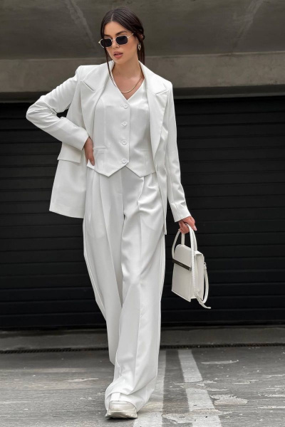 Белые повседневные брюки палаццо из текстиля с карманами Allma P-012 белый - фото 3