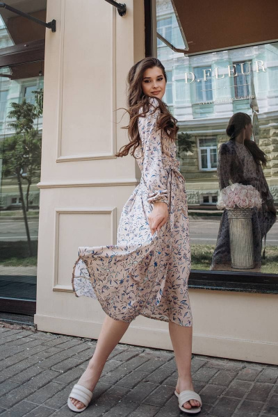 Платье летнее из штапеля с а-образным силуэтом и поясом GlasiO 5880 - фото 3