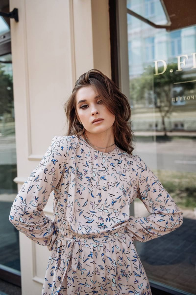 Платье из штапеля с а-образным силуэтом и поясом GlasiO 5880- - фото 4