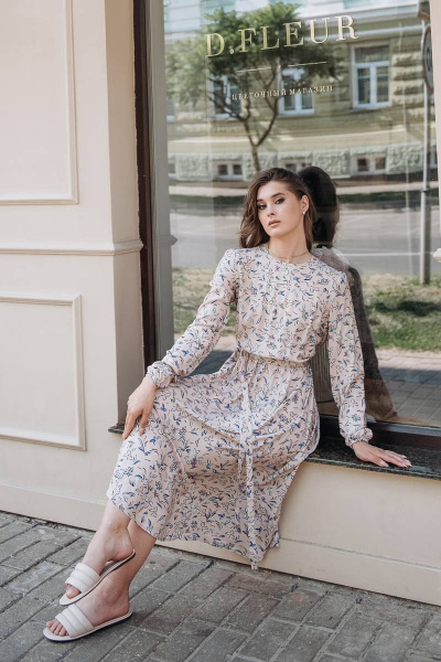 Платье из штапеля с а-образным силуэтом и поясом GlasiO 5880- - фото 2