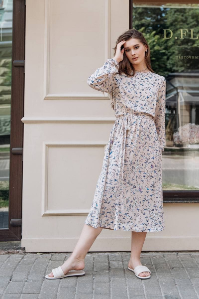 Платье из штапеля с а-образным силуэтом и поясом GlasiO 5880- - фото 1