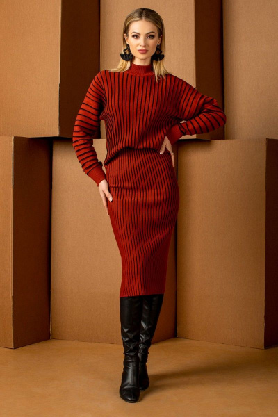 Джемпер свободного кроя из трикотажа с длинным рукавом Barbara Geratti С1182BG В коньяк/черный - фото 1