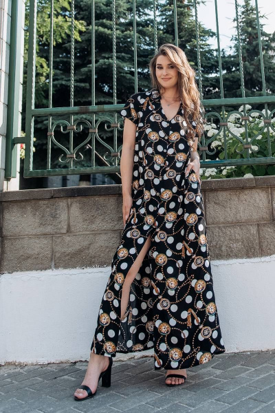 Платье из штапеля с расширенной к низу моделью и пуговицами GlasiO 5885- - фото 2