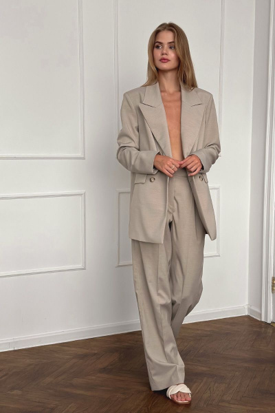 Бежевые брюки палаццо из текстиля с стрелками Allma P-014 песчаный - фото 1