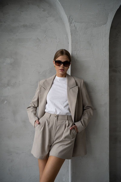 Шорты из текстиля с высокой линией талии и карманами Allma Sh-04 песочный - фото 3