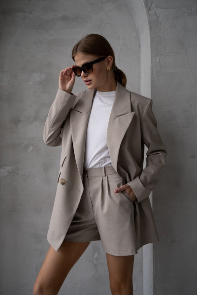 Шорты из текстиля с высокой линией талии и карманами Allma Sh-04 песочный - фото 2