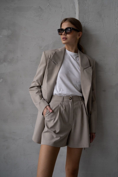 Шорты из текстиля с высокой линией талии и карманами Allma Sh-04 песочный - фото 1