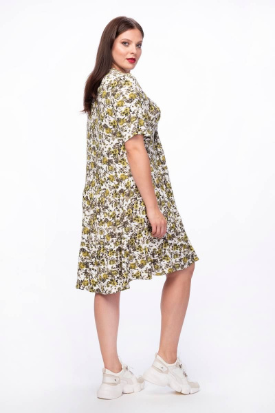 Белое летнее платье из вискозы с воланами Stilville 1822 зеленый - фото 5