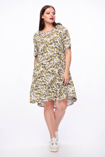 Белое летнее платье из вискозы с воланами Stilville 1822 зеленый - фото 1