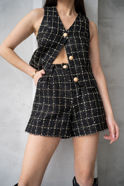 Жилет из твида с рельефами и застёжкой, летний стиль Allma W-03 черный - фото 4