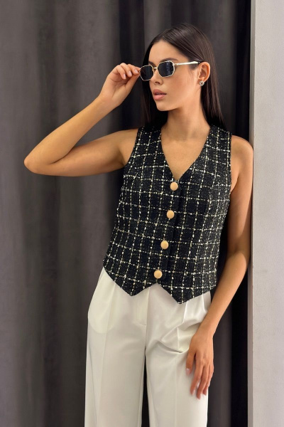 Жилет из твида с рельефами и застёжкой, летний стиль Allma W-03 черный - фото 3