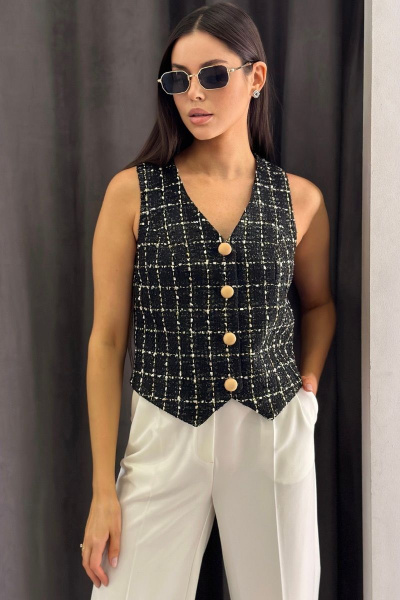 Жилет из твида с рельефами и застёжкой, летний стиль Allma W-03 черный - фото 1