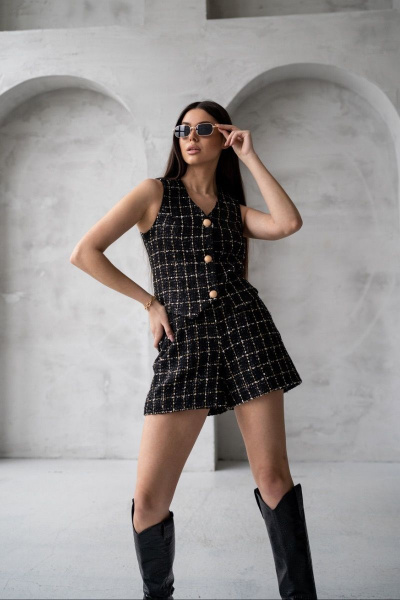 Жилет из твида с рельефами и застёжкой, летний стиль Allma W-03 черный - фото 2