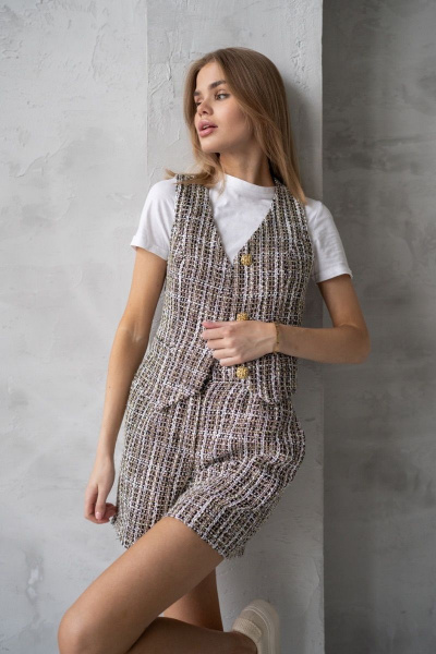 Жилет из твида с рельефами и застёжкой, летний стиль Allma W-03 черно-розовый - фото 2