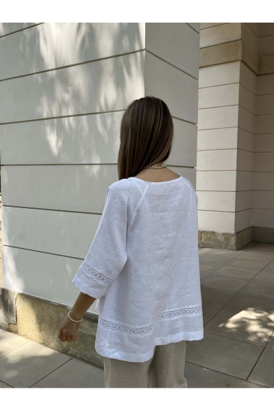 Туника из льна свободная с тесьмой-шитьем и реглан рукавом Mirolia 1179 белый - фото 4