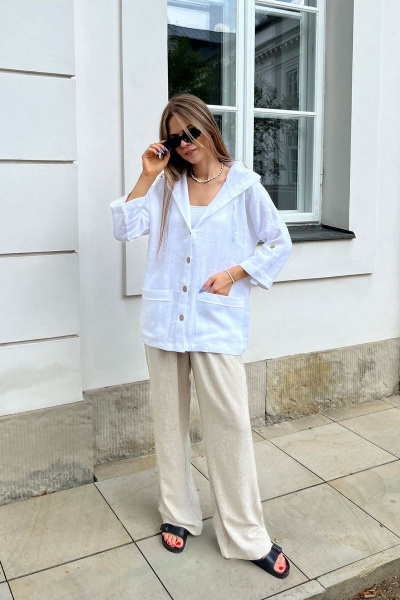 Блуза из льна прямая с капюшоном и накладными карманами Mirolia 1181 белый - фото 3