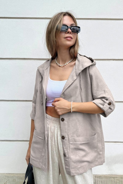 Блуза из льна приталенная с капюшоном и накладными карманами Mirolia 1181 бежевый - фото 4